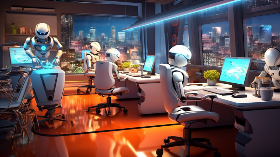 Office_setting_with_five_robots_each_seated_at_a_desk